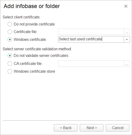Fig. 40. Certificate settings (Windows)